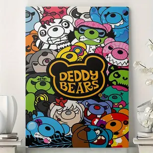 Colorful Cartoon Bear Wall Art, Pop Art Animal Canvas Print, Cute Graffiti Style Poster, Kids Room Playroom Decor, Canvas Poster or Framed Canvas Wrap