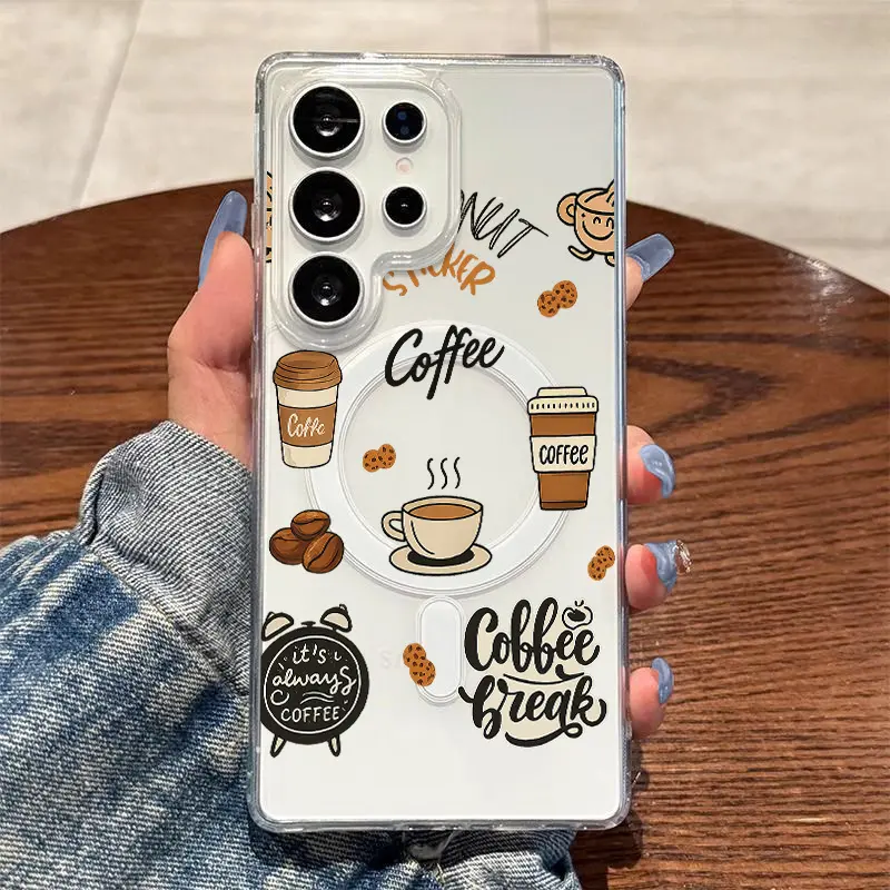 Playful Coffee Time Story Protective Smartphone Case with Magnetic Ring & Wireless Charging for Samsung Galaxy S26-S21 S20 Fe Plus Ultra Edge S10E A57-A05s Note20-Note9 Cellphone Devices, Cover