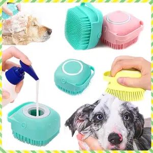 Summer Pet Bath Soap Dispenser Massage Brush, Silicone Massager Shampoo Dispensing Brush, Easy To Use, Christmas Comfort Dog Bath Shampoo Brush, Pet Massage Brush, Pet Clean Products, Grooming, Dog Ear Cleaning, Cleaner bath brush durable detachable head