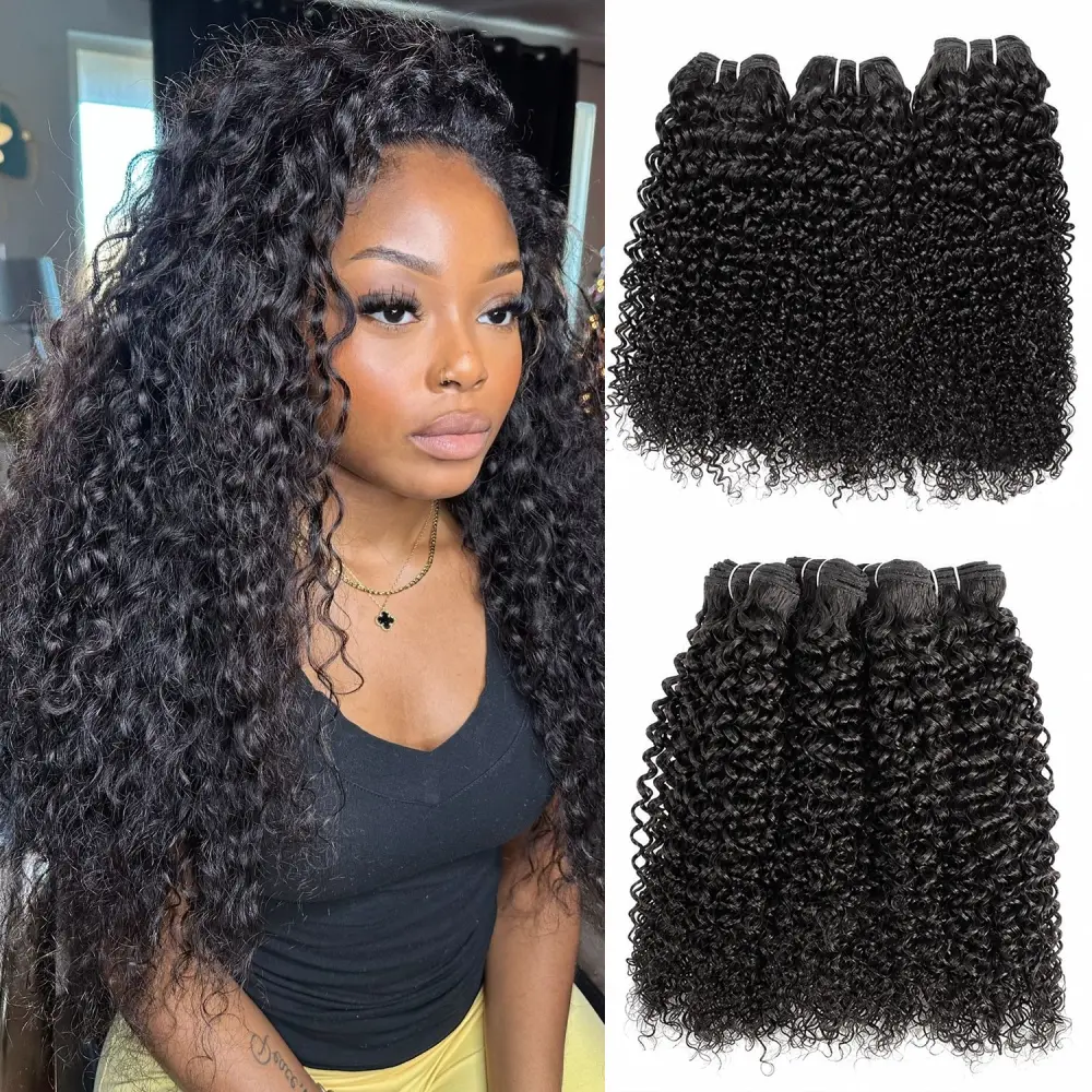 Kinky Curly Human Hair Bundles Curly Bundle 10A Virgin Unprocessed Brazilian 3 Bundles Hair Quick Weave Hair Extensions for Women Natural Black