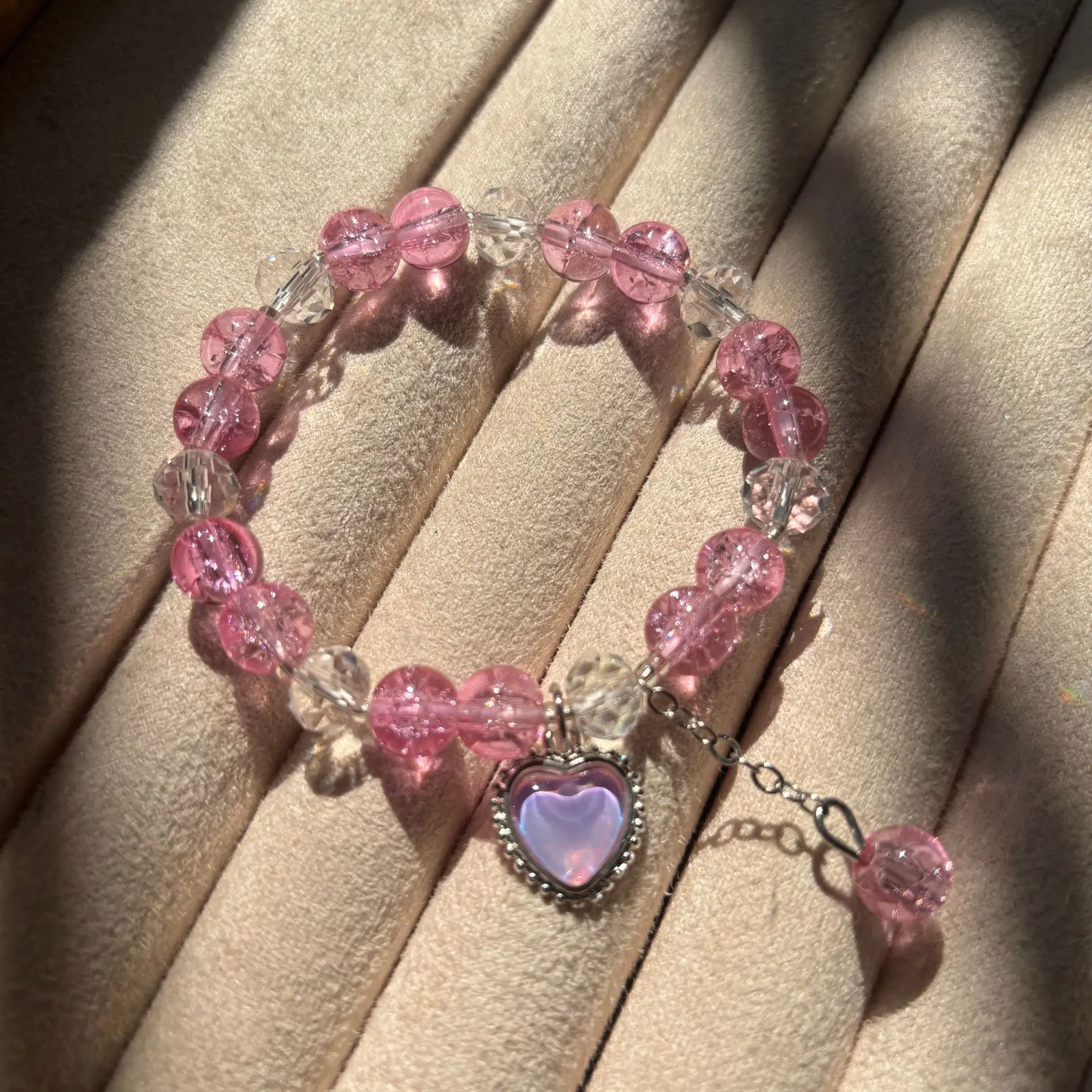 Pink crystal burst heart bracelet#SZ194