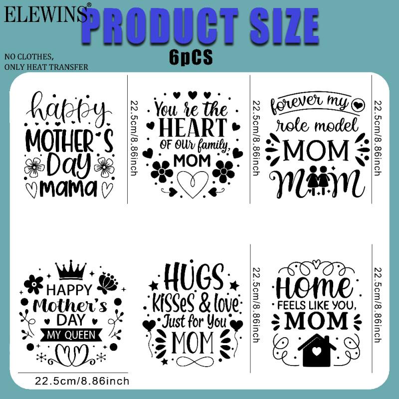 6 Sheets Happy Mother'S Day Mom Quote Iron on Transfers | DTF Transfers Ready to Press, Ideal for T-Shirts, Hoodies, Jeans, Backpacks & Pillows, Machine Washable Plastic | Washable Plastic Transfer Papers Suitable for Men and Women by