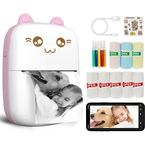 Mini Printer Portable, Inkless Sticker printer with 8 Rolls Paper,   mini thermal printer Compatible with iOS + Android for Journal, Memo, Photo, Print Pod Gifts for Girls  ()