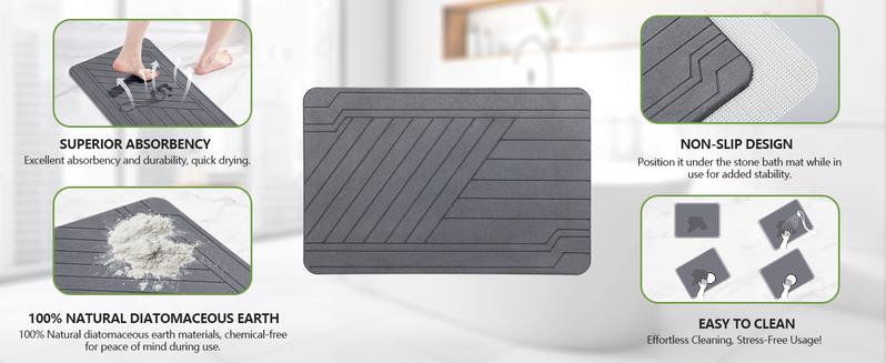 Stone Bath Mat, Diatomaceous Earth Bath Mat Non-Slip Bath Stone Shower Mat Diatomite, Quick Drying Absorbent for Floor Super Absorbent