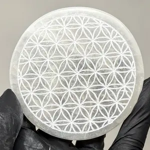 3.25” inch Etched Selenite Plate - Flower of Life