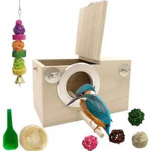 Parakeet Breeding Box Birds Natural Wooden House Lovebird Nesting Mating Box 7Pcs Bird Supplies for Cockatiel Finch Canary Budgie Aviary (7.67*4.72x4.72 in)