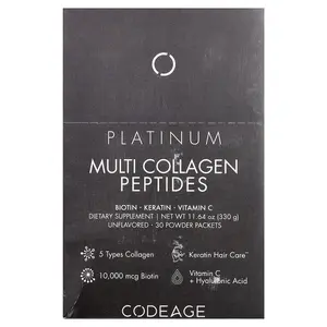 Codeage Multi Collagen Peptides, Platinum, Unflavored, 30 Packets, 0.38 oz (11 g) Each