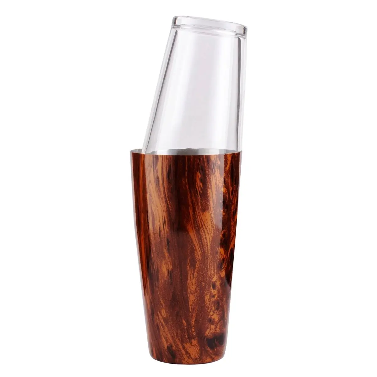 BarConic® Dark Wood Grain 2-Piece Boston Shaker Set - Durable 25oz Stainless Steel Tin, 5.75"x3.5" Pub Glass Bar Utensils Combo, Ideal Bachelor & Host Gift for Housewarming Events