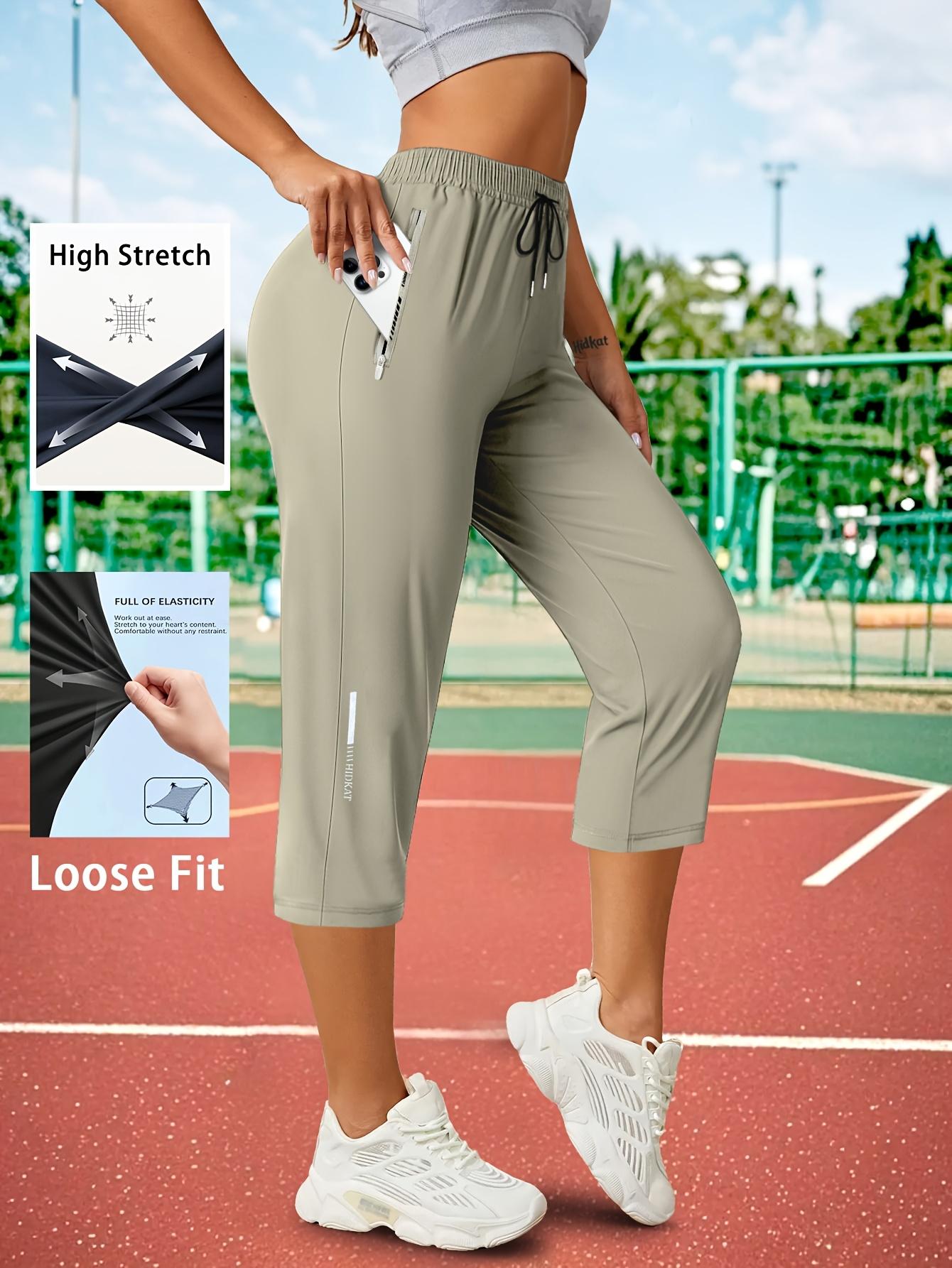 Women's Capris Pants - Loose Fit, Summer Drawstring Waist, Zippered Pockets, Breathable High-Stretch Fabric, Suitable for Everyday Wear, Women's Clothes, Ladies' Clothing