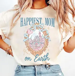 Coquette Happiest Mom On Earth Shirt, WDW Castle Coquette Bow T-shirt, Mama Tee, Magic Kingdom Disneyworld Family Trip Outfit