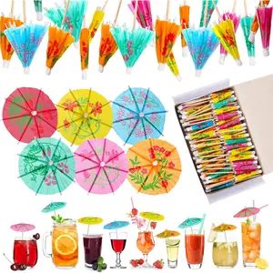 Patelai 1000 Pcs 4 Inch Mini Paper Cocktail Umbrella Picks Assorted Tropical Colors Decorative Drink Toppers for Tiki Luau Hawaiian Beach Party Decorations