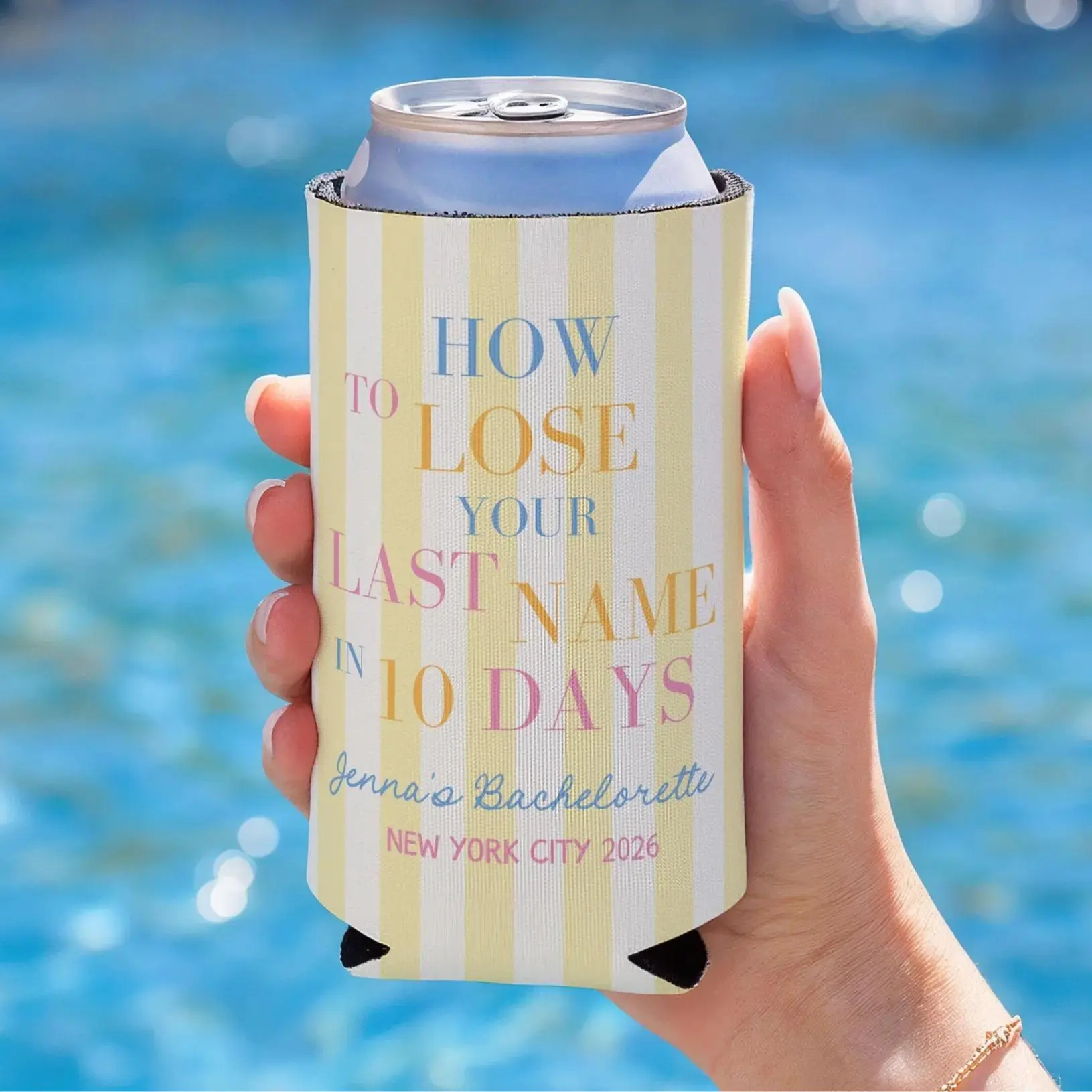 How to Lose Your Last Name in 10 Days Can Cooler, Rom Com Bachelorette Party Favor, Bride Tribe Koozie, Custom Bachelorette Drink Sleeve