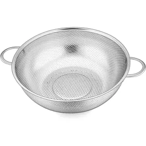 Stainless Steel Colander, 5QT -Perforated Metal Colander  Strainer with Handles, for Draining Washing Rinsing Steaming, Non  & Dishwasher Safe, Solid Construction & 3