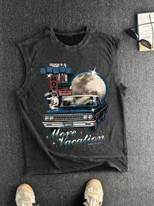 Men's Vintage Graphic Tank Top, Regular Fit Casual Retro Sleeveless Top for Summer, Men's Clothes for Daily Wear, Menswear, Socks