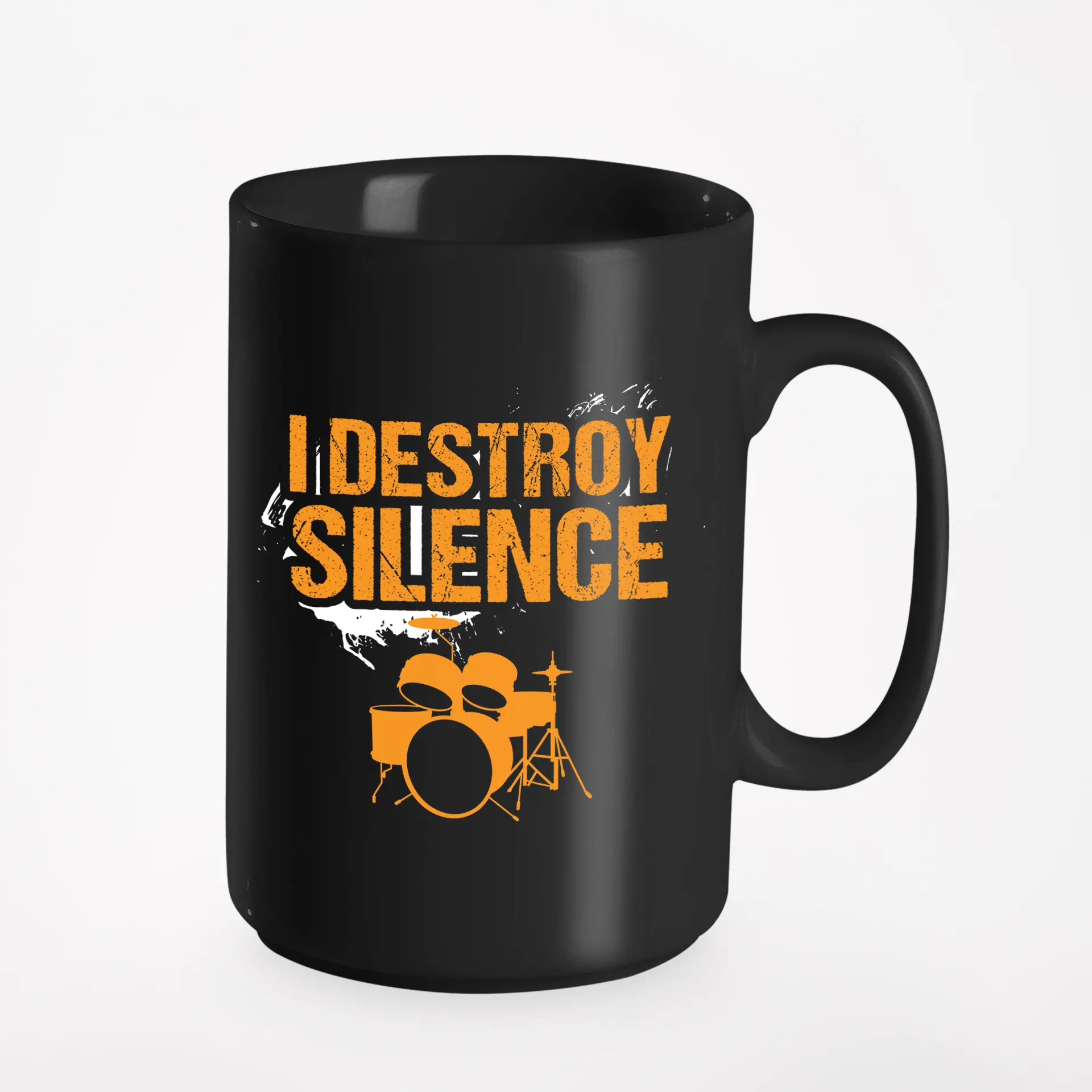 I Destroy Silence. Drummer Musician, Black 15oz Ceramic Mug