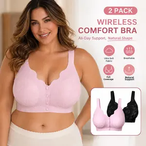 APIRTON Wireless Front Closure Bra for Women, Seamless Full Coverage Comfort Bra with Easy Snap Closure & Smooth Back Support