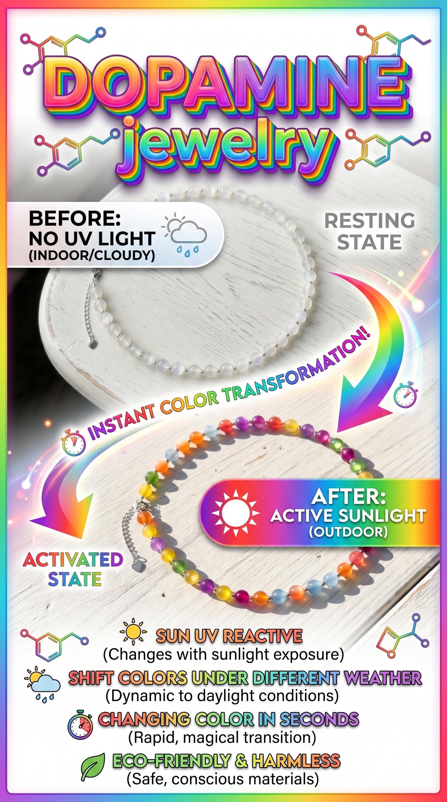 Sofia Dopamine Necklace - Rainbow Beaded Choker - UV Reactive Necklace Waterproof - Summer Jewelry Stainless Steel, Stackable Sofia Dopamine Necklace - Rainbow Beaded Choker - UV Reactive Necklace Waterproof - Summer Jewelry Stainless Steel, Stackable