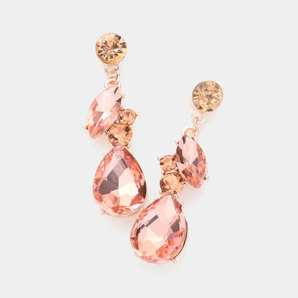 Peach Teardrop and Marquise Dangle Earrings | Pageant Jewelry | 615617
