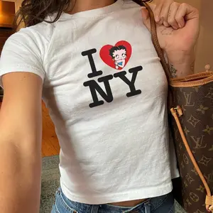 I Love NY Baby Tee, Vintage New York Graphic Tee, 90s Fitted Baby Tee, Pinterest Style, NYC Red Apple Y2K