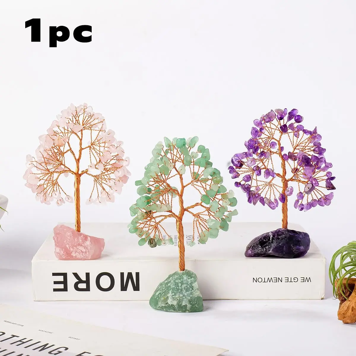 Natural Gemstone Crystal Lucky Tree, Gemstones And Crystals, Irregular Raw Stone Base, Home Office Desk Decoration, Living Room Decor Gift Idea, Crystal Decorative Ornaments
