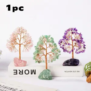 Natural Gemstone Crystal Lucky Tree, Gemstones And Crystals, Irregular Raw Stone Base, Home Office Desk Decoration, Living Room Decor Gift Idea