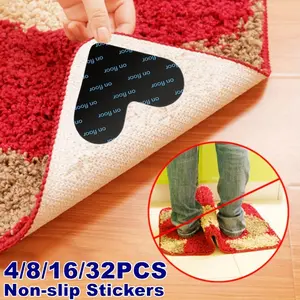4/8/16/32 pieces of reusable carpet stickers, anti-slip washable carpet stickers, hardwood corner carpet, preventing carpet movement and fraying, heart-shaped carpet stickers that can be freely cut and suitable for various occasions