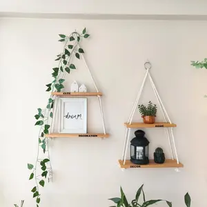 Hanging Shelves for Wall, Hanging  Shelf, Wooden Boho Shelves for Fall Bedroom Decor, Floating Rope Shelves Boho Wall Hanging Decor Living Room Wall Shelfs, Small Hanging Wall Shelves Bathroom