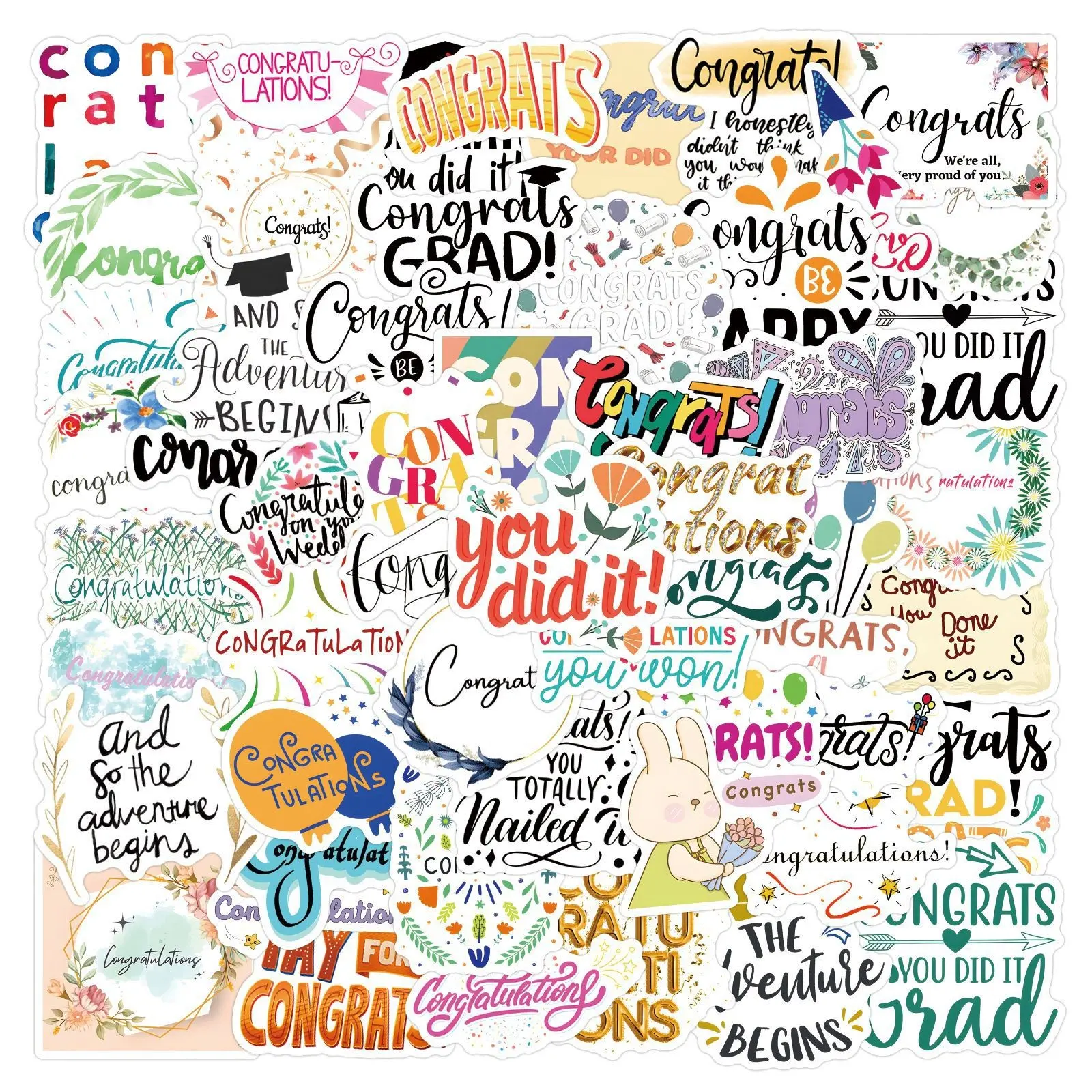 60 Sheets New Congratulations Short Phrases Stickers, Fun Graffiti Stickers for Car Luggage Cup, Waterproof Stickers