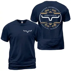 Kimes Ranch Western Uncomplicated T-Shirt, Longhorn Official Trademark Geometric Graphic Tee, Kimes Ranch Est 2009 USA Patriotic Western Cowboy Shirt, Casual Daily Wear Tee For Men & Women, Apparel Made In The USA