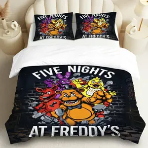 3PCS Duvet Cover Set, Decorative Duvet Cover, 1 Duvet+2 Pillowcases(Without filler), Five Nights at Freddy's Game Character Theme, Halloween Bedding Set, Animatronic Horror Bedding Suitable for Decoration Bedroom, Playroom, Game Room, Guest Room.