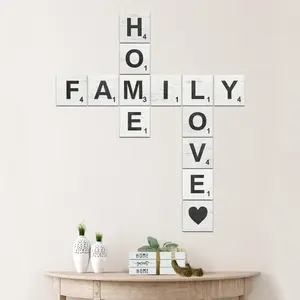 15 pieces of wooden decoration, Wooden Home Sign, "Family Home Love" decoration (thickness 0.5cm, with nano glue), wall decoration for living room, bedroom, kitchen, porch or garden, seasonal home decoration - ideal living gift