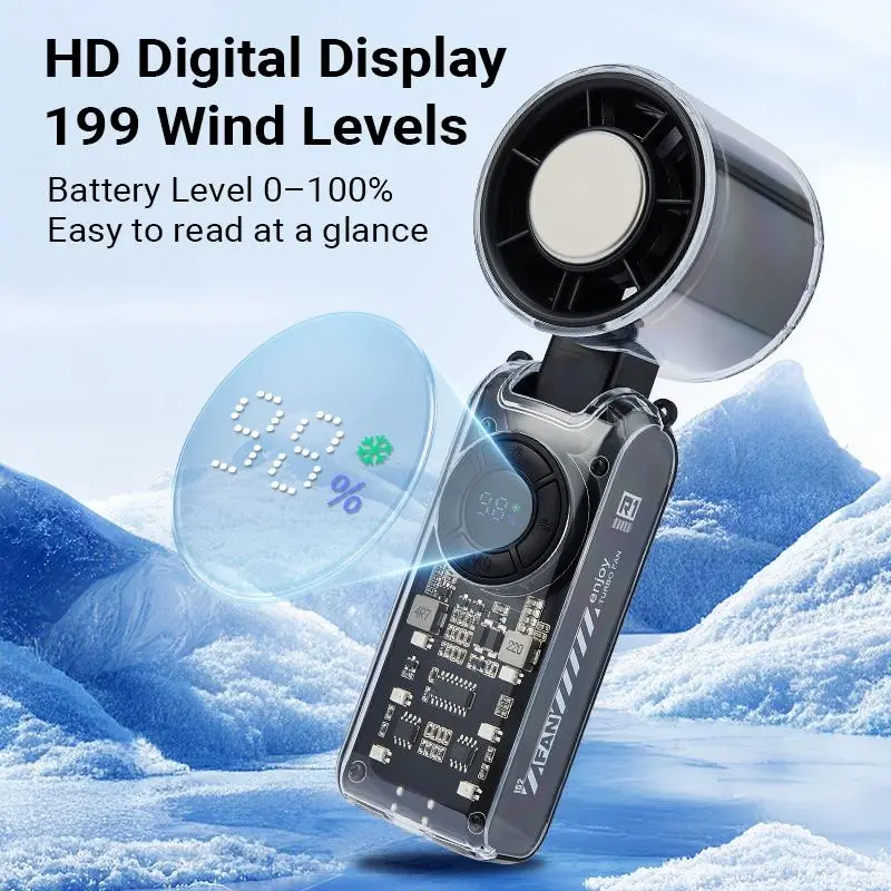 5-in-1 Portable Refrigeration Handheld Turbo Fan, Semiconductor Cooling 16°C Personal Fan,3600mAh Battery Operated,Up to 12 Working Hours, LED Power Display, 199 Wind Speeds, Quiet Pocket Fan for Travel, Outdoor Sports, Summervibes, Fathers Day Gift