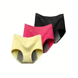Women'S Incontinence Underwear High Absorbency Period Underwear Heavy Flow Leakproof Panties Postpartum Menstrual Protective Briefs 3 Pack Fabric Lace Womenswear Spandex Lingerie Cotton Basic Chic