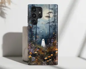 Ghost in Bloom Design Phone Case, Phone Covers for iPhone 17 16 15 14 13 12 Pro Max Plus X, Samsung Galaxy S25 S24 S23 S22 S21 Ultra