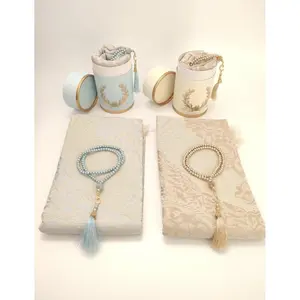 Muslim Prayer Rug and Prayer Beads with Elegant Cylinder Gift Box Multiple color