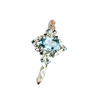 1pc New Fashion Silver Plated Ring with Blue Cubic Zirconia Stone, Engagement Jewelry Accessories, Gift for Family/Friends/Lover