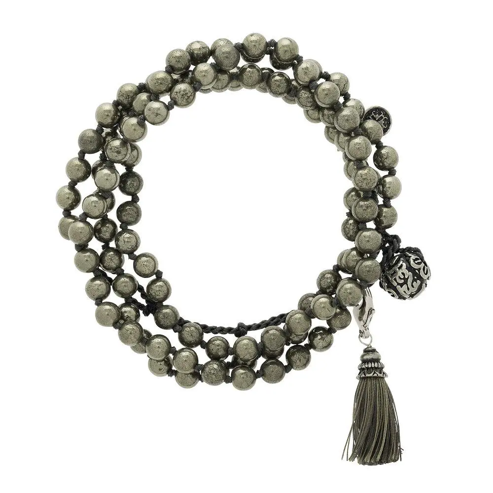 FOCUS: Pyrite 108 Bead Hand-knotted Wrap Mala