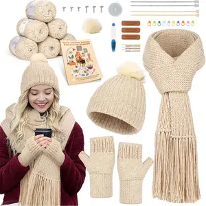 Beginner Knitting Kit - Learn to Knit Kit for Adults & Kids - Complete Hat, Scarf, Gloves Starter Kit with Step-by-Step Instructions