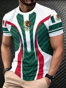 Men's Patriotic T-Shirt, Polyester Fiber, Casual Round Neck Short Sleeve, Slight Stretch Knit Fabric, 3D Print Design