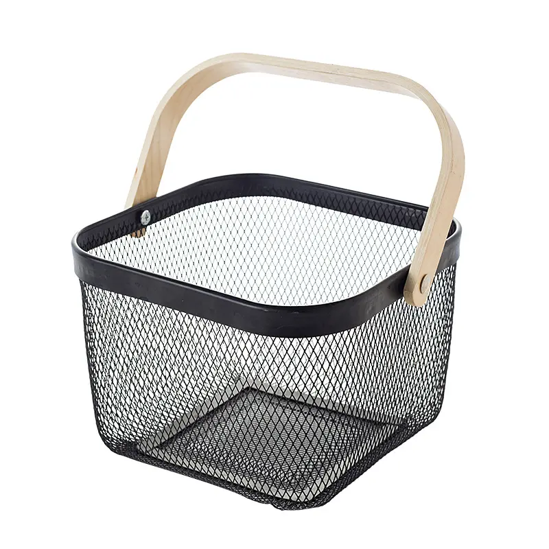 Lightweight Wood Handle Mesh Fruit Basket