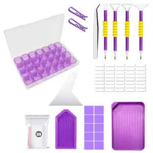 46PCS DIY Diamond Painting Tools and Accessories Kits Multiple Sizes Painting Pens for Adults to Make Diamond Art Craft Tweezers Glue Diamond Correction 28 Girds Storage Box,Hand Tools Kits