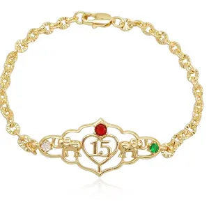 Quinceañera Bracelet - 15th Birthday Special Event Bracelet with Copper 14k Gold Plated Finish