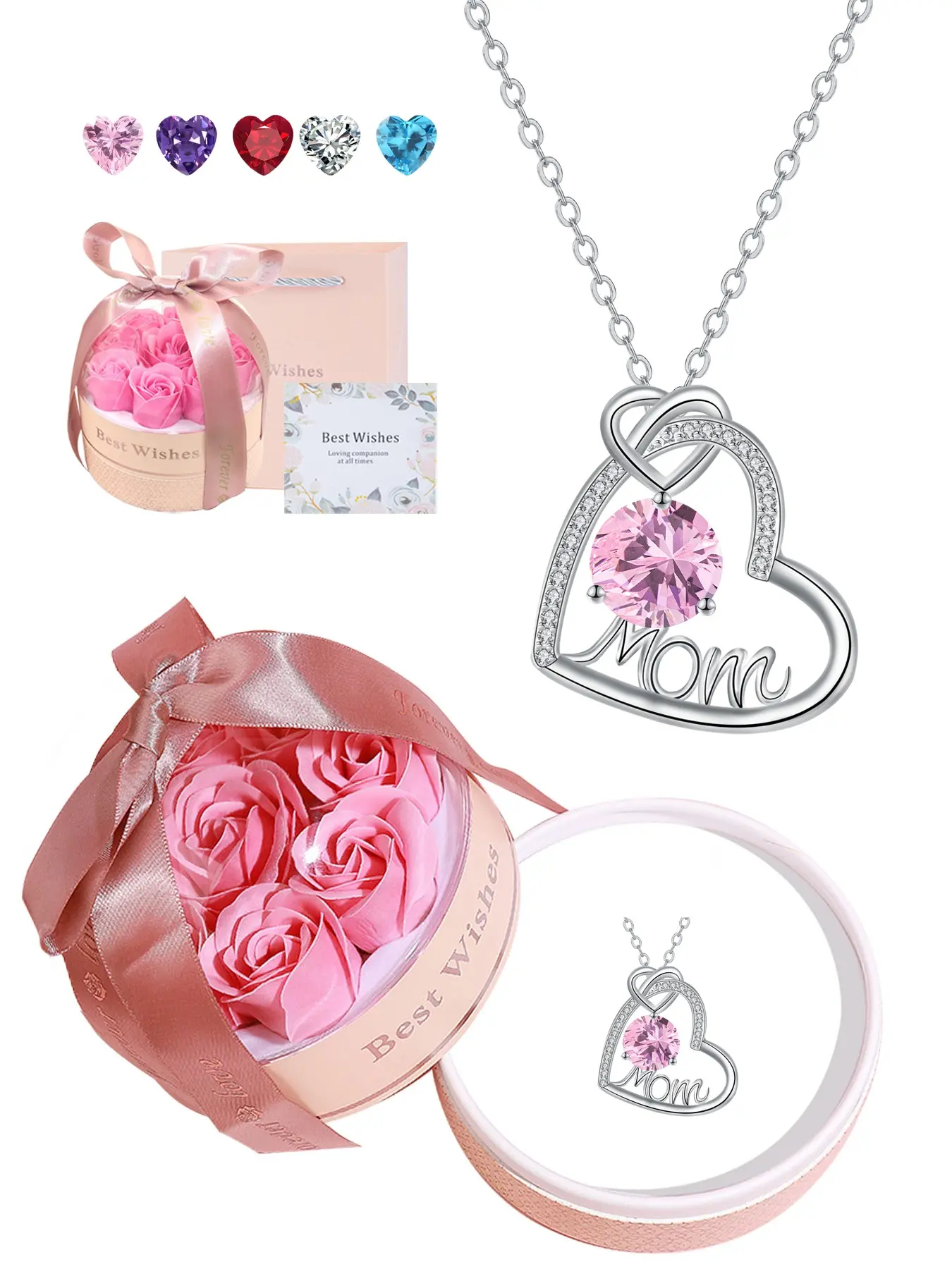 Heart Mom Pendant Necklaces With Pink Basket Rose Jewelry Gift Box for Women , Mom Trendy Necklace for Every wear,  Mothers Day Christmas Day Gifts for Mom Grandma, Exquisite Jewelry Gift