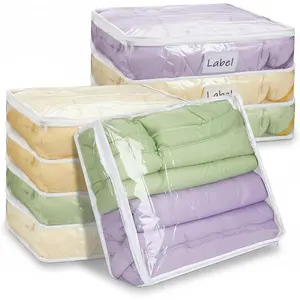 8 count Clear Plastic Storage Bags with Zipper, 16 x 14 x 4 Inch Pvc Sweater Sheet Organizer  Zippered Clothing Storage Bags for Clothes, Linen, Pillow, Sheets, Blankets