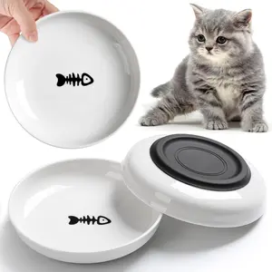 Healthy Ceramic Cat Dishes Set, Non-Slip Silicone Bottom Shallow Wide Bowls, Whisker Fatigue Relief Food and Water Plates, Durable Kitten Feeding Dishes for Indoor Pets, 3-Pack Anti-Spill Design dog water bowl cat  accessories