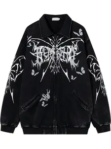 Men's Vintage Washed Tie-Dye Butterfly Collar Jacket, Casual Fashion Outerwear, Trendy Street Style Coat for All Seasons
