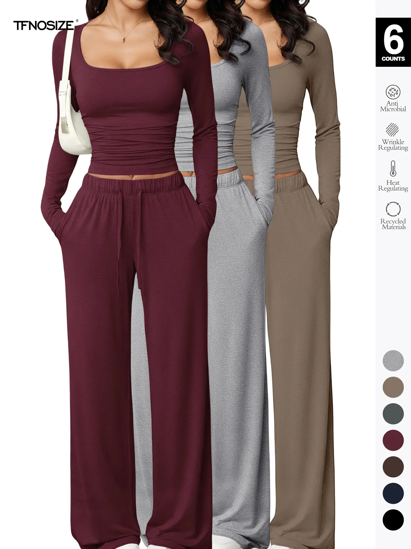 Women's Long Sleeve Square Neck Loungewear Set, Casual Loose Fit Home Wear, All Seasons Soft Comfortable Fabric, 2026 New Arrival Women's Long Sleeve Square Neck Loungewear Set, Casual Loose Fit Home Wear, All Seasons Soft Comfortable Fabric, 2026 New Arrival