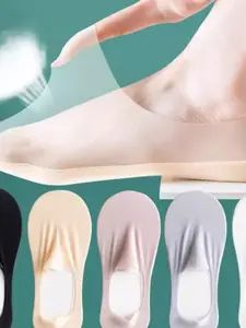 5 Pairs Mixed Color Ultra-Thin Ice Silk Boat Socks, Casual Spring Summer Thin Invisible Anti-Slip, Comfortable and Breathable