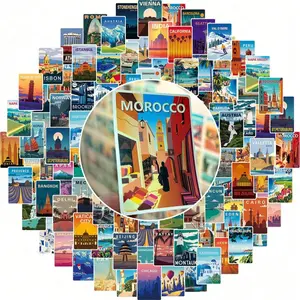 6 Sheets 108pcs Vintage Travel Stickers, Colorful Cartoon Cityscape, Perfect for Scrapbooks and Craft Decor, Self-Adhesive Labels