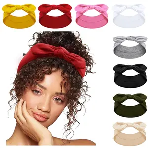 Headbands for Women with Bows Non Slip Bow Head Band for Women's Hair Wide Turban Head Wrap Rabbit Ears Hair Bands with Bow Fashion Hair Accessories